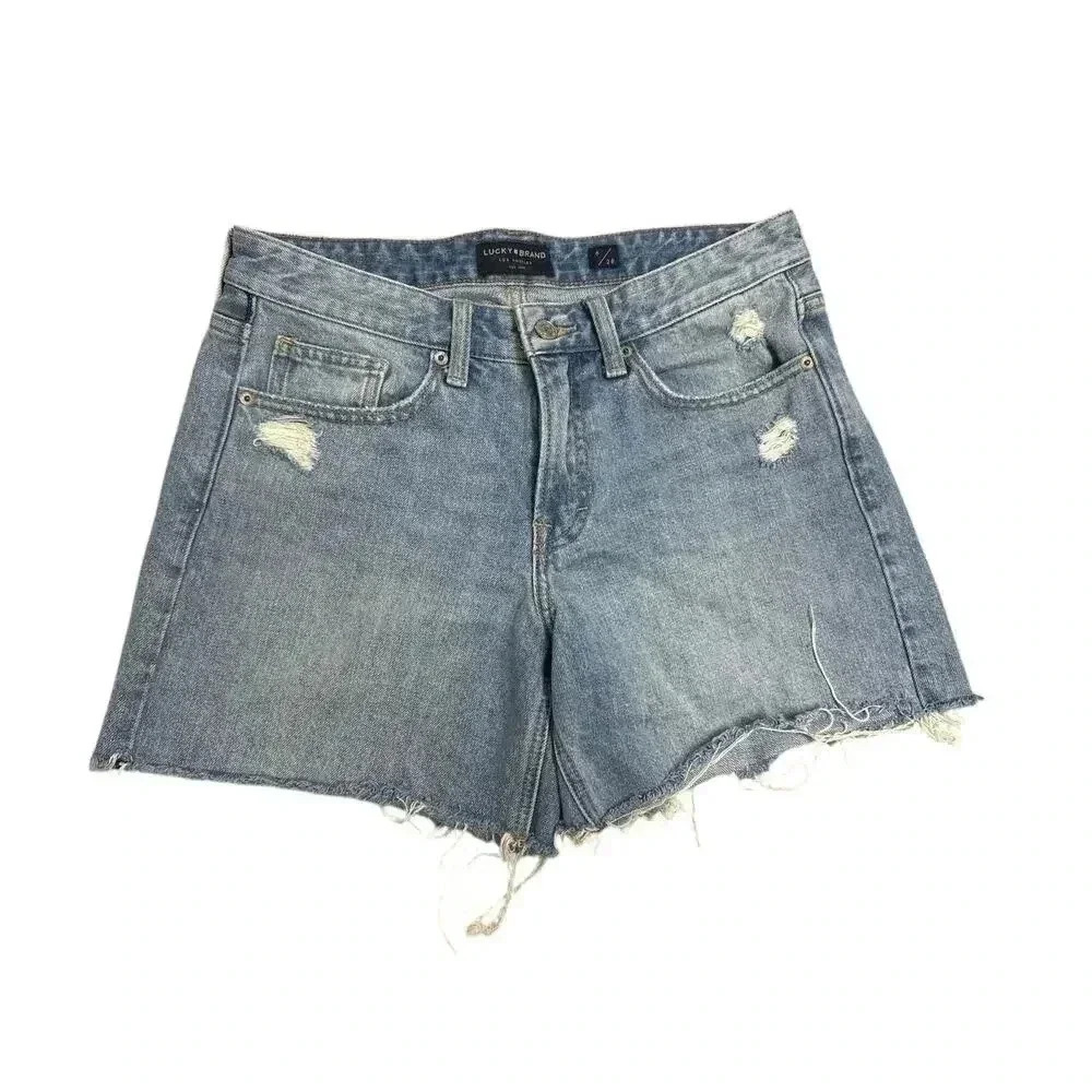 Lucky Brand Women's Boyfriend Distressed Denim Shorts Size 6 Blue